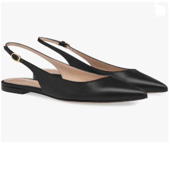 FOWT Black Pointed Toe Slingback Buckle Strap Womens Flats Comfort Casual Shoes - Picture 1 of 8